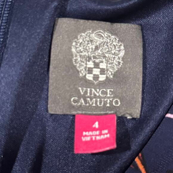 Vince Camuto Floral V-Neck‎ Midi Dress Size 4 Navy Pink Ruched Feminine Romantic - Picture 13 of 15